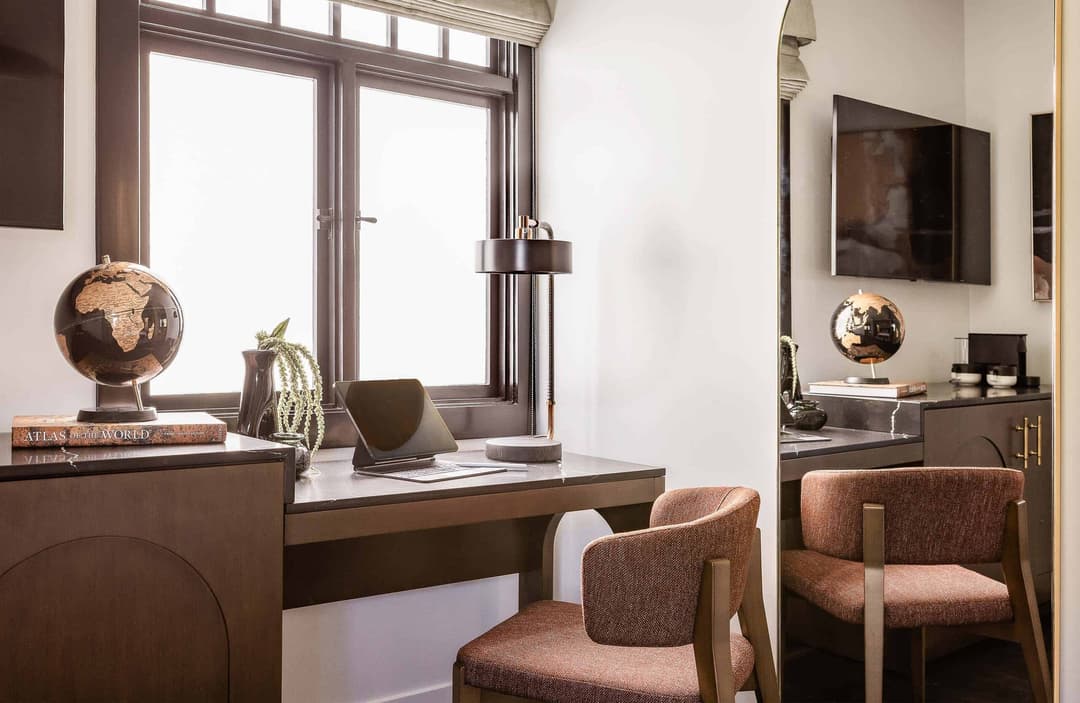 Desk in The Den hotel room at Orli La Jolla boutique hotel