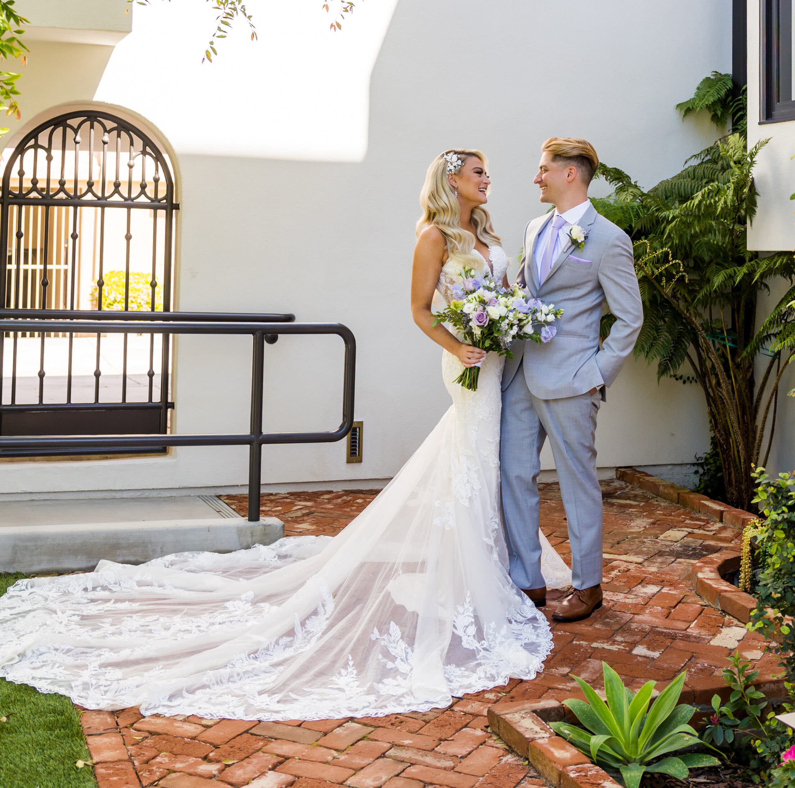 Amanda and Michael having a wedding photoshoot in the Orli courtyard