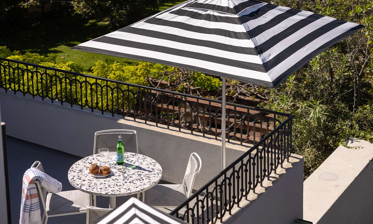 top down view of a guestroom patio